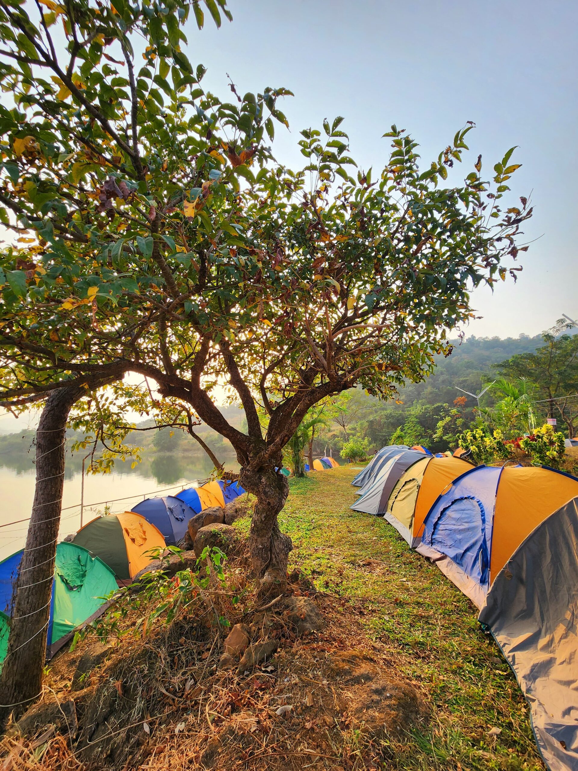 Pawna Lake Camping tents sunset view”